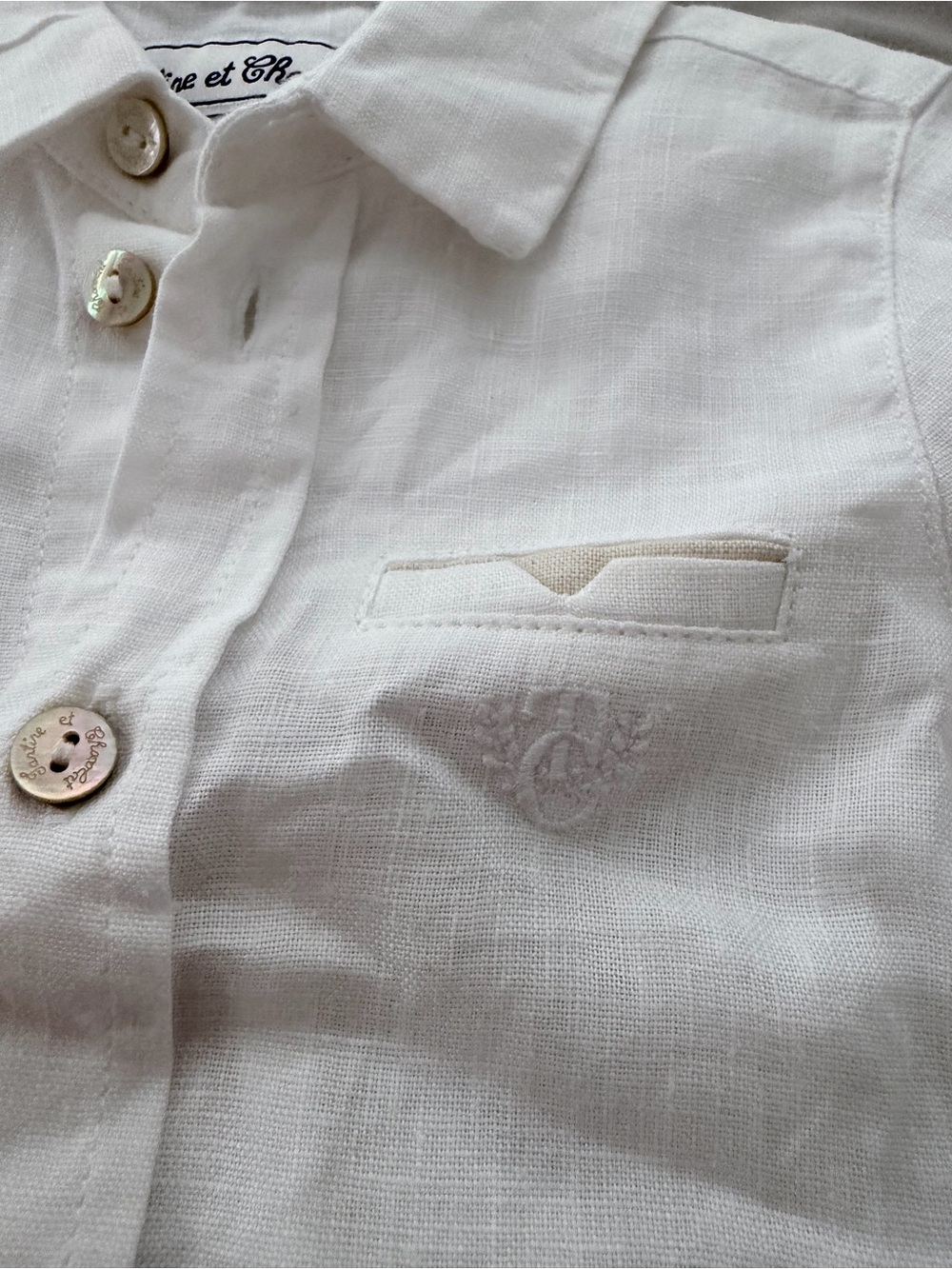 Tartine et Chocolat White Linen-Blend Baby Shirt with
